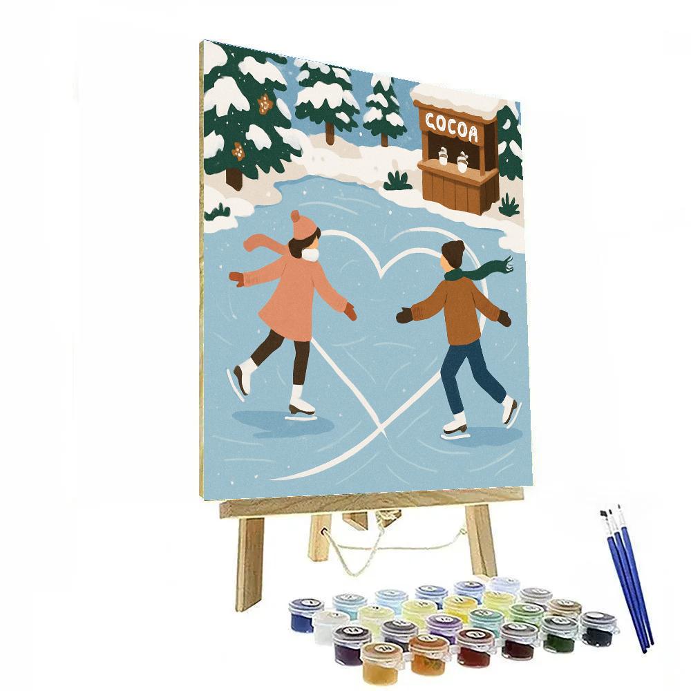 Valentines Day Ice Skating On A Heart Lake painting number kit
