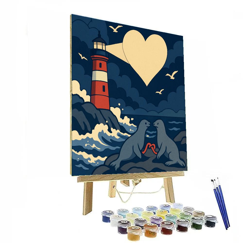 Valentines Day Lighthouse Sending Heart Beams Numbered painting kits