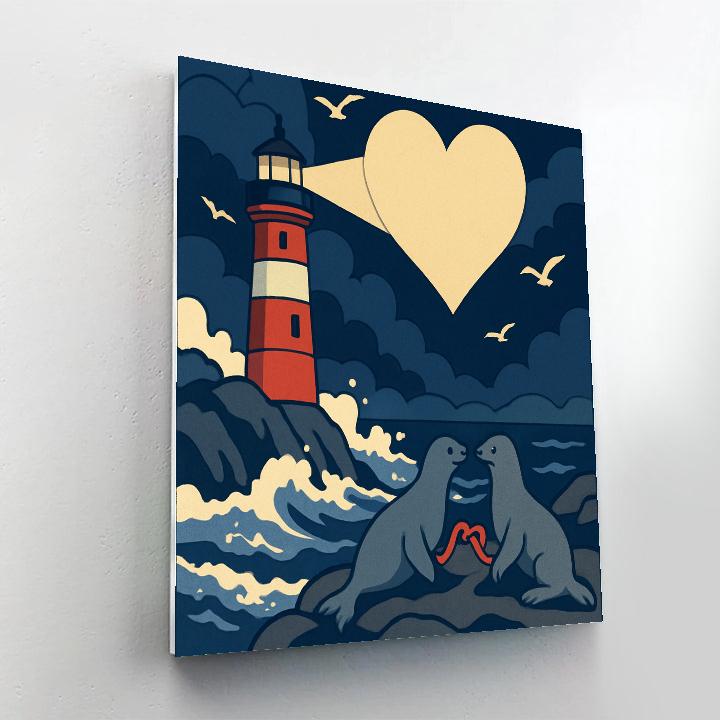 Valentines Day Lighthouse Sending Heart Beams Numbered painting kits
