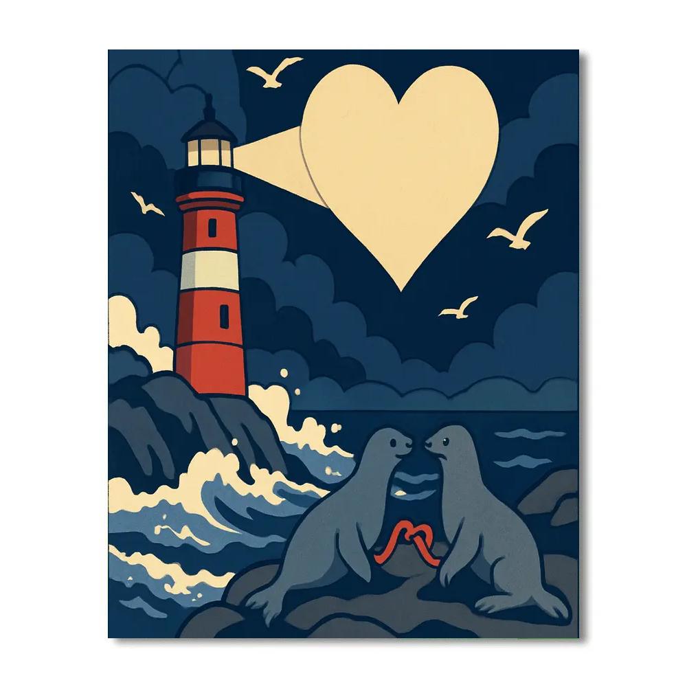 Valentines Day Lighthouse Sending Heart Beams Numbered painting kits