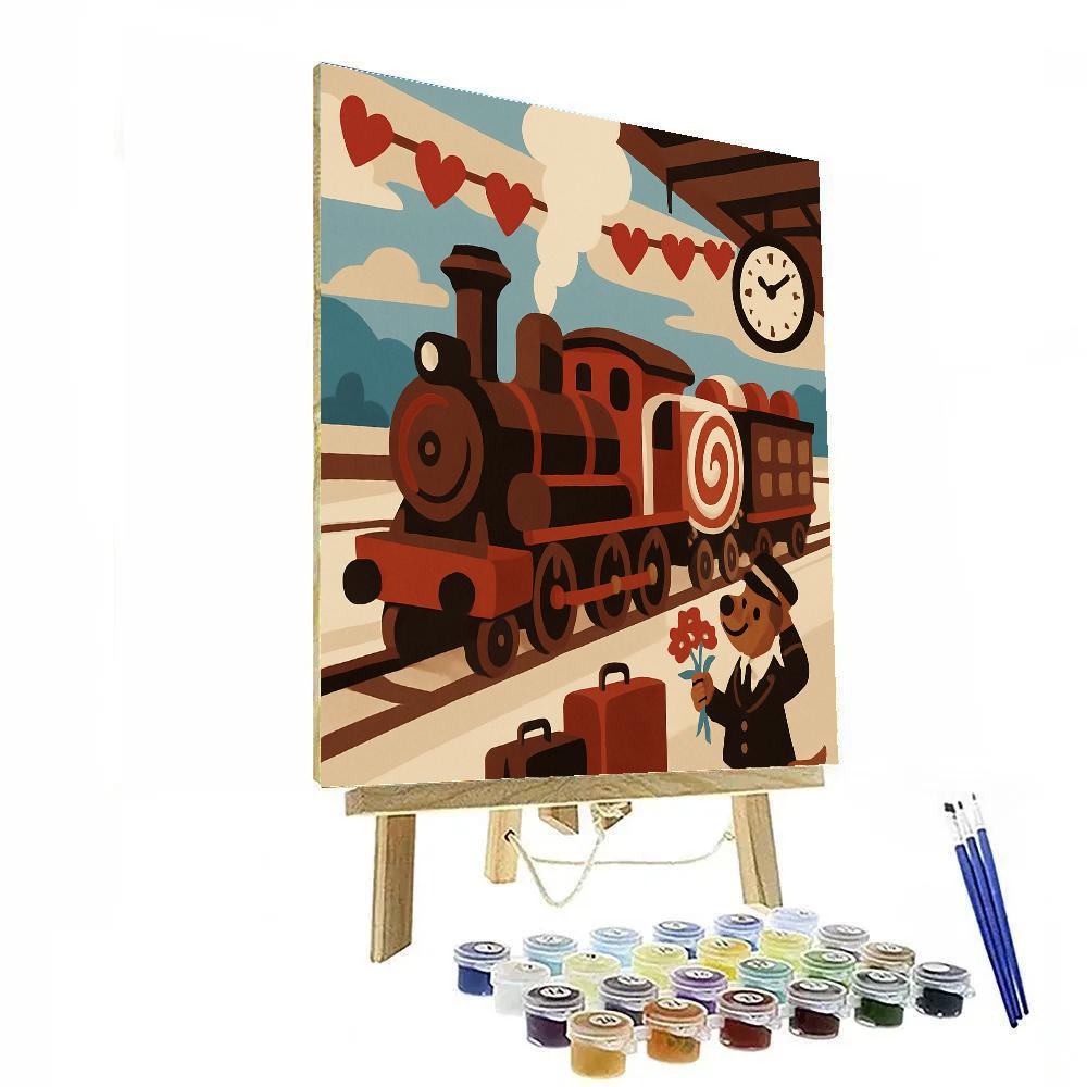 Valentines Day Vintage Train With Candy Carriages Painting by numbers kit