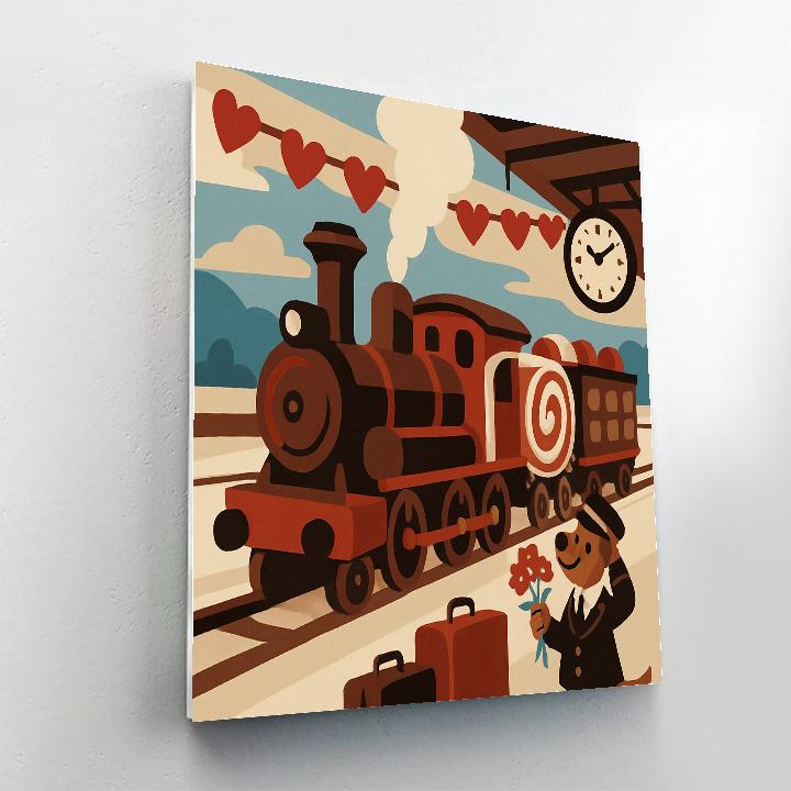 Valentines Day Vintage Train With Candy Carriages Painting by numbers kit