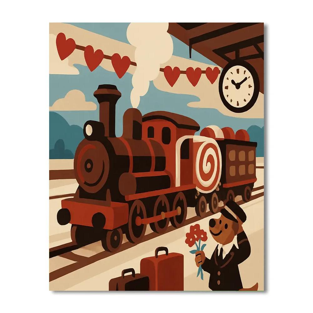 Valentines Day Vintage Train With Candy Carriages Painting by numbers kit