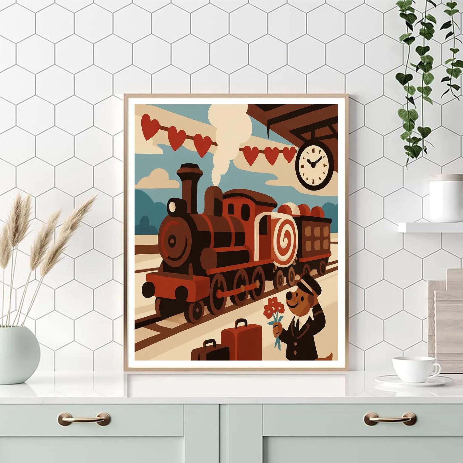Valentines Day Vintage Train With Candy Carriages Painting by numbers kit