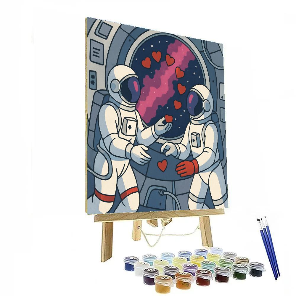 Valentines Day Astronauts Sharing Zero Gravity Chocolates Paint by numbers art