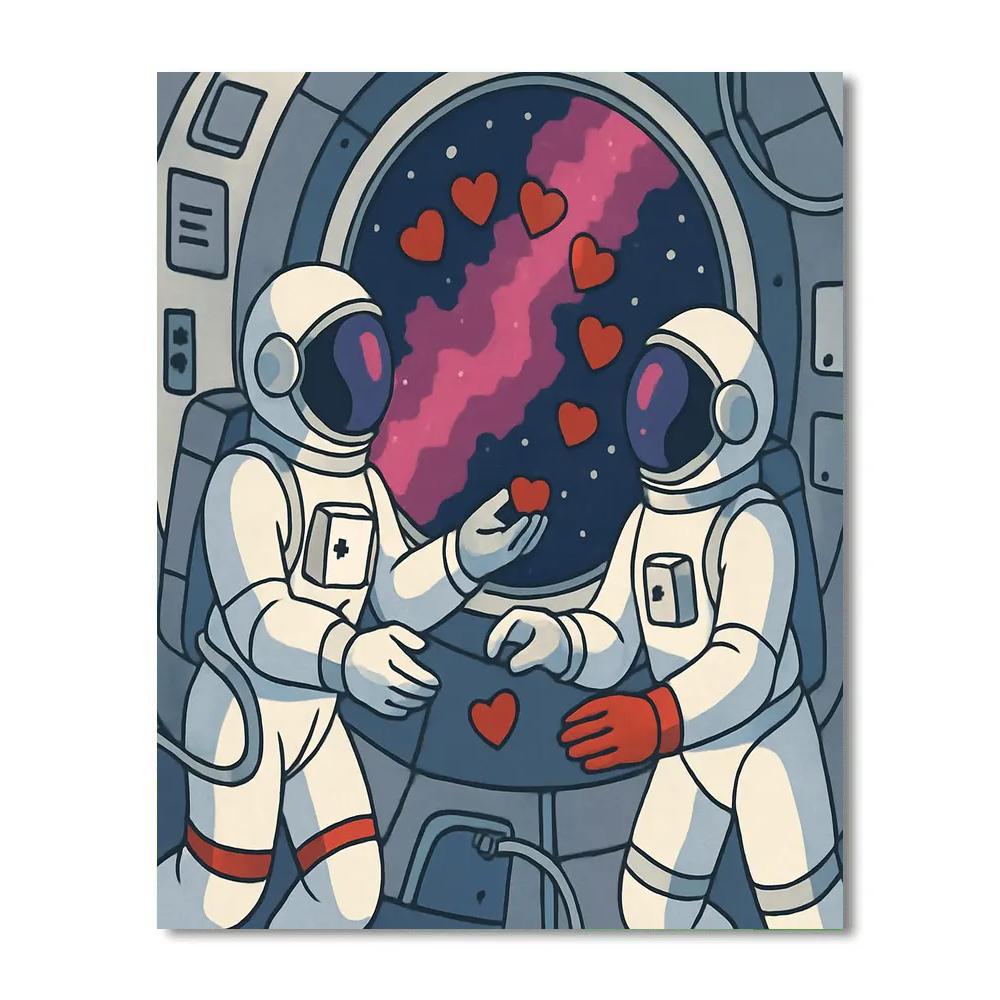 Valentines Day Astronauts Sharing Zero Gravity Chocolates Paint by numbers art