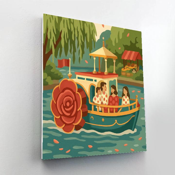 Valentines Day Riverboat With Rose Paddlewheel paint by numbers