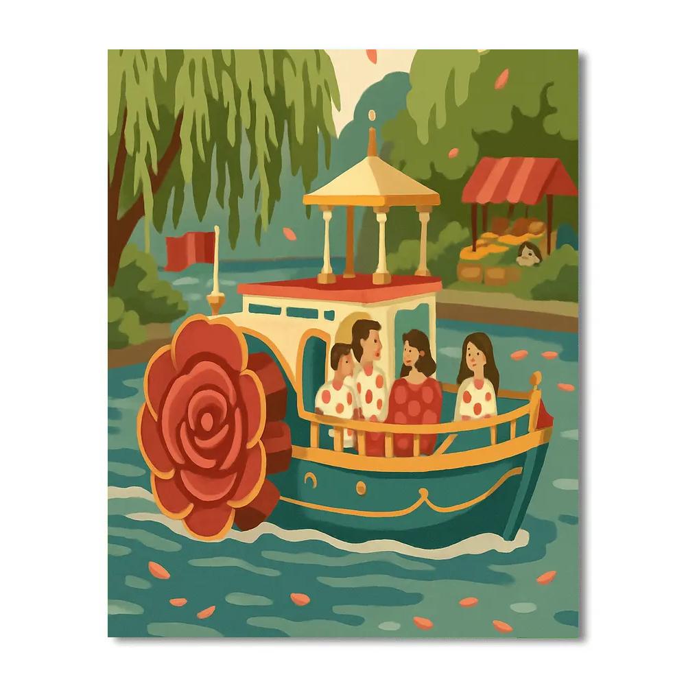 Valentines Day Riverboat With Rose Paddlewheel paint by numbers