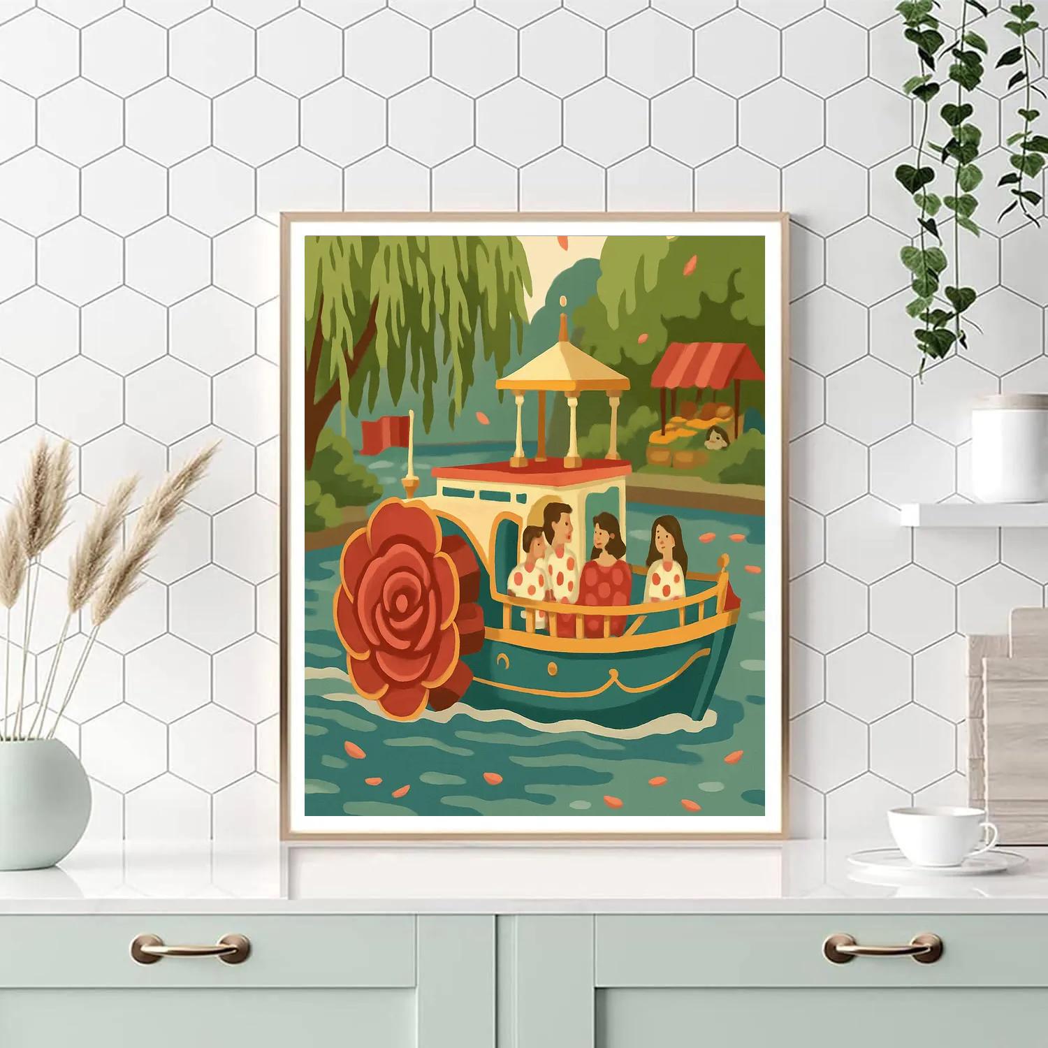 Valentines Day Riverboat With Rose Paddlewheel paint by numbers