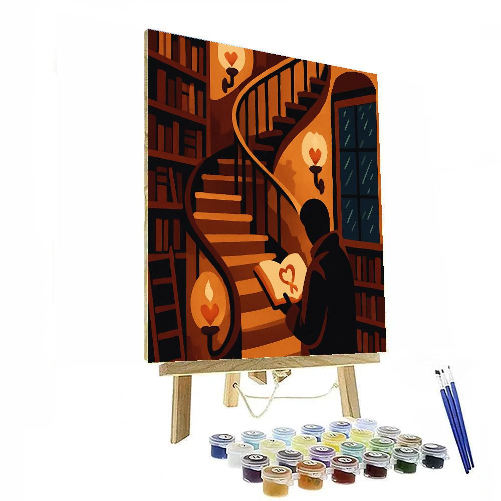 Valentines Day Candlelit Bookshop Staircase Painting by numbers kit