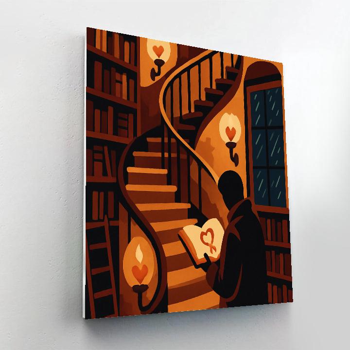Valentines Day Candlelit Bookshop Staircase Painting by numbers kit