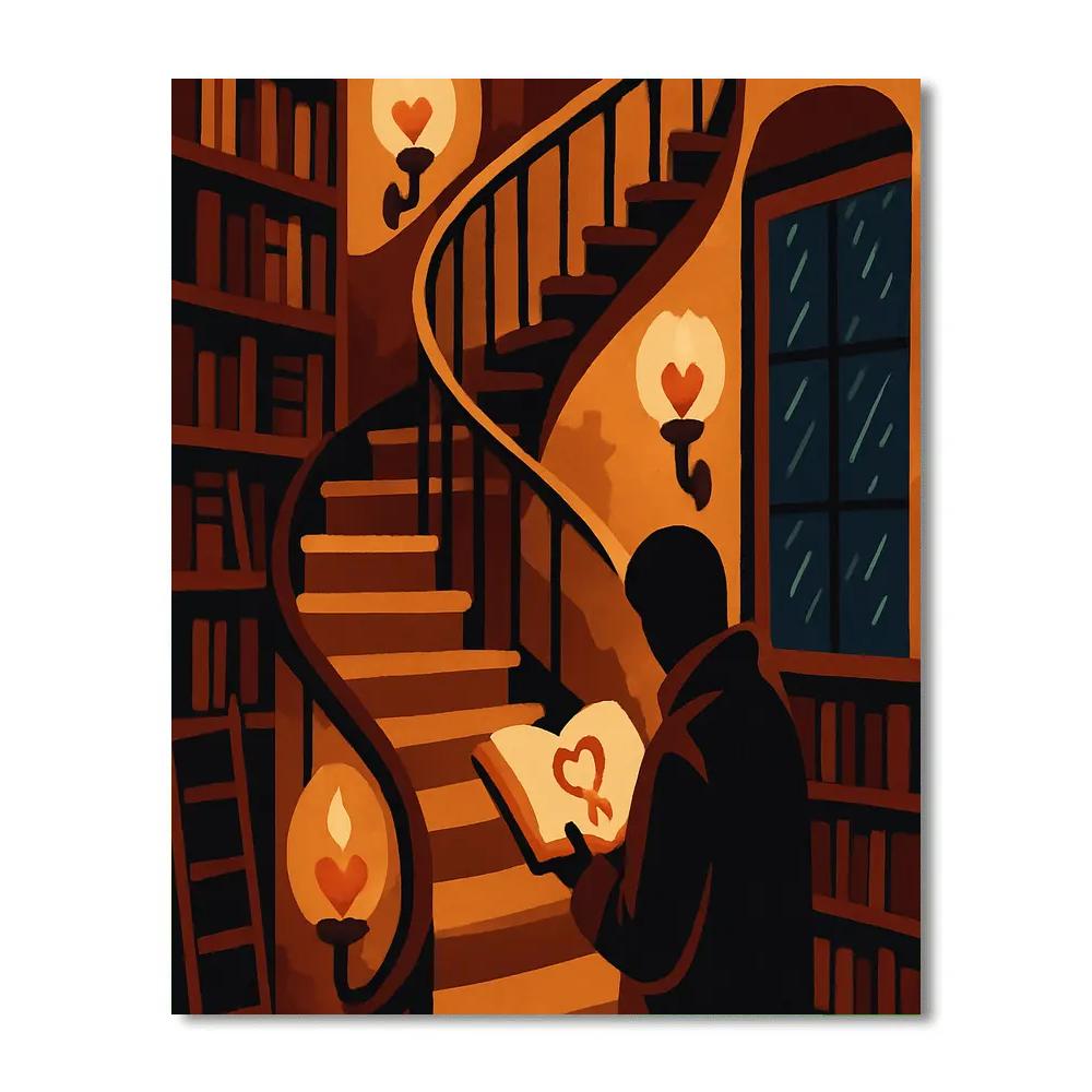 Valentines Day Candlelit Bookshop Staircase Painting by numbers kit