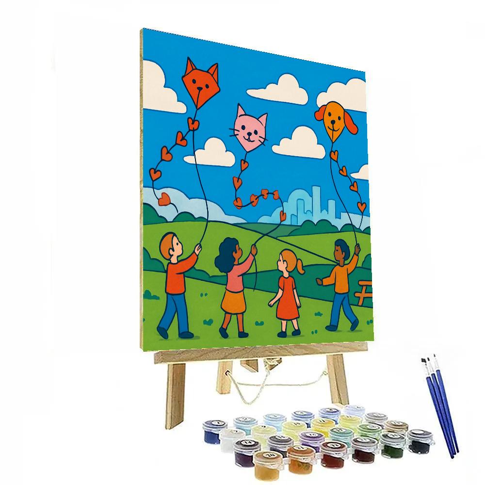 Valentines Day Kite Festival With Heart Tails Numbered painting kits