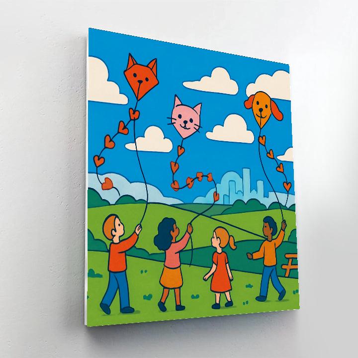 Valentines Day Kite Festival With Heart Tails Numbered painting kits