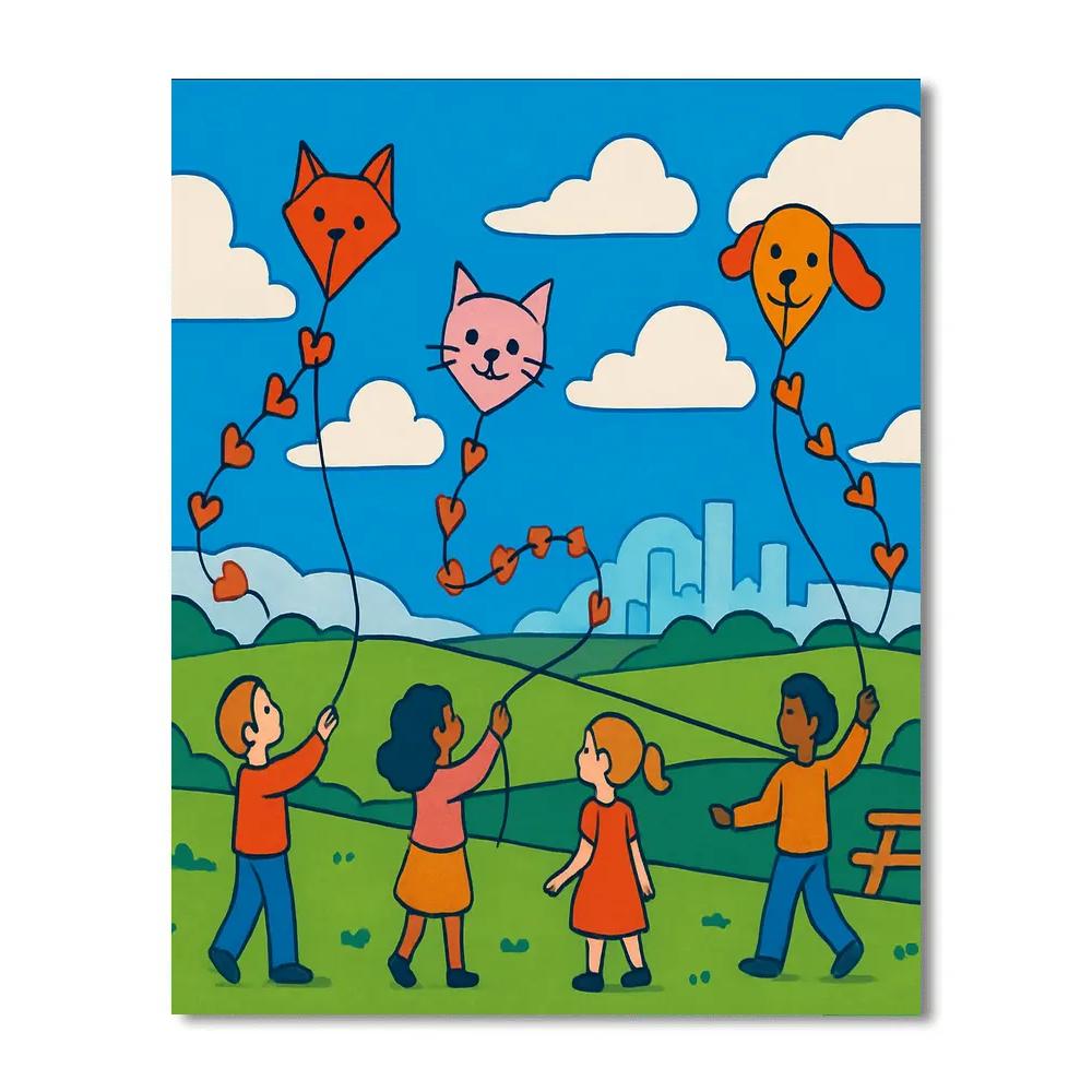 Valentines Day Kite Festival With Heart Tails Numbered painting kits