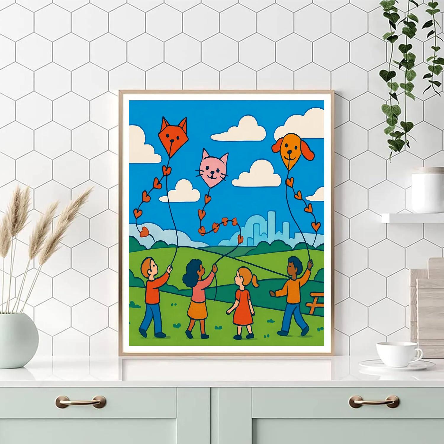 Valentines Day Kite Festival With Heart Tails Numbered painting kits