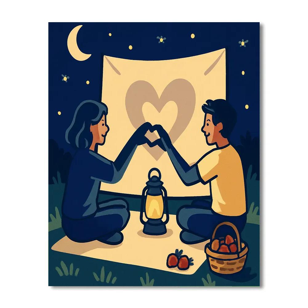 Valentines Day Moonlit Picnic With Shadow Puppets paint by color