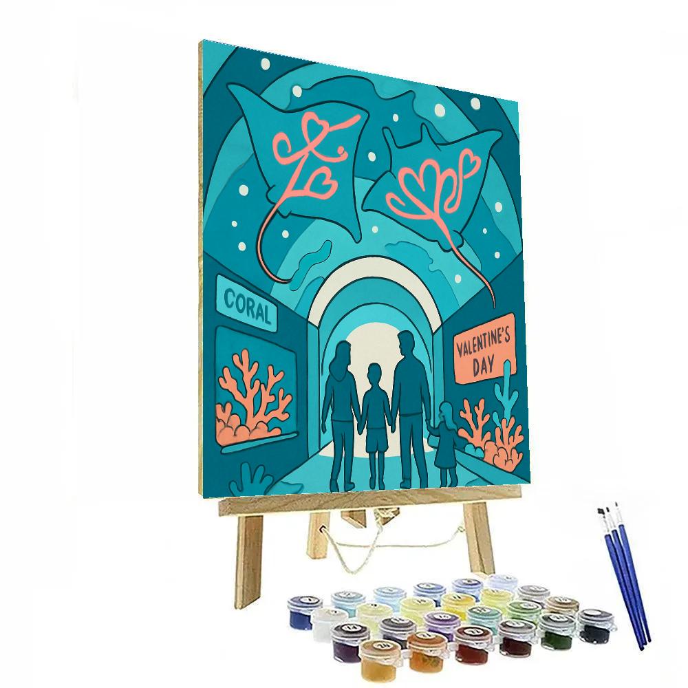 Valentines Day Aquarium Tunnel With Ribbon Rays paint by number