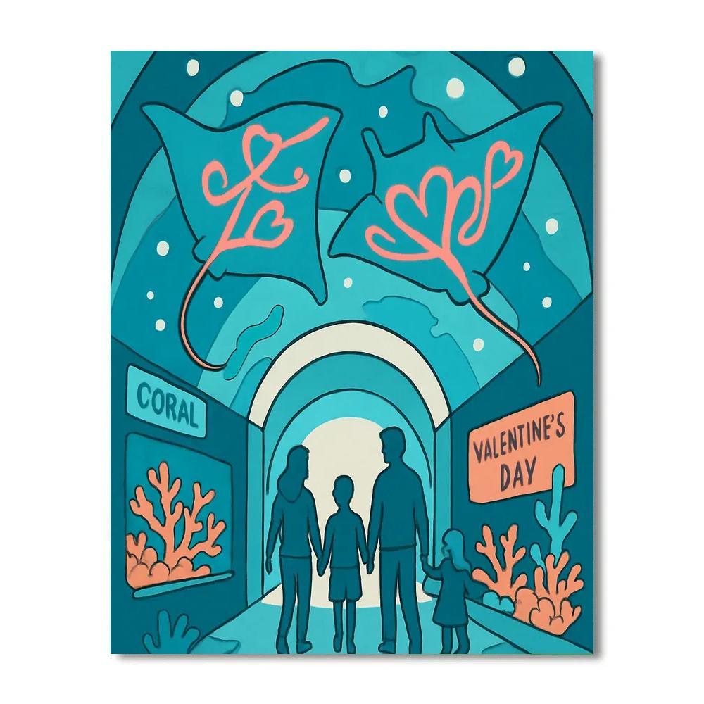 Valentines Day Aquarium Tunnel With Ribbon Rays paint by number