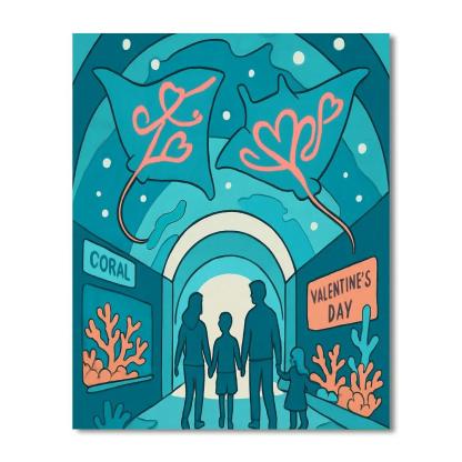 Valentines Day Aquarium Tunnel With Ribbon Rays paint by number