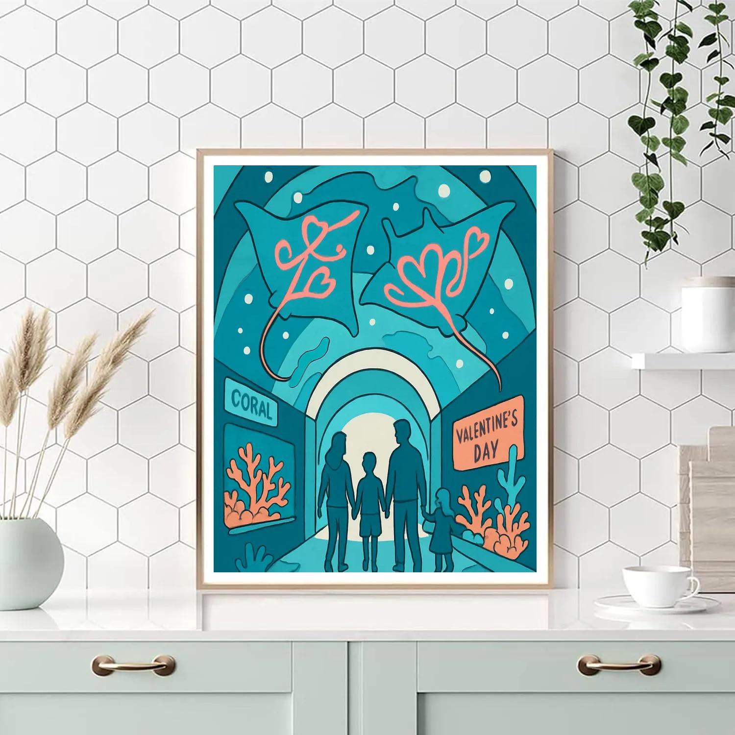 Valentines Day Aquarium Tunnel With Ribbon Rays paint by number