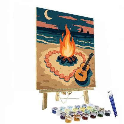 Valentines Day Beach Bonfire With Shell Hearts paint by color