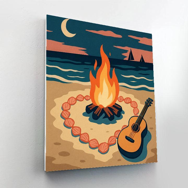 Valentines Day Beach Bonfire With Shell Hearts paint by color