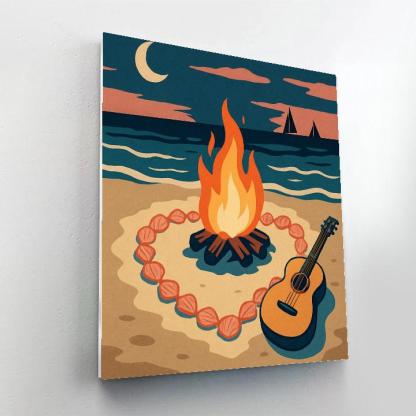 Valentines Day Beach Bonfire With Shell Hearts paint by color