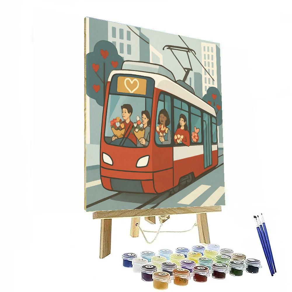 Valentines Day City Tram With Heart Route Map DIY paint by numbers