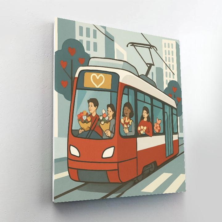 Valentines Day City Tram With Heart Route Map DIY paint by numbers
