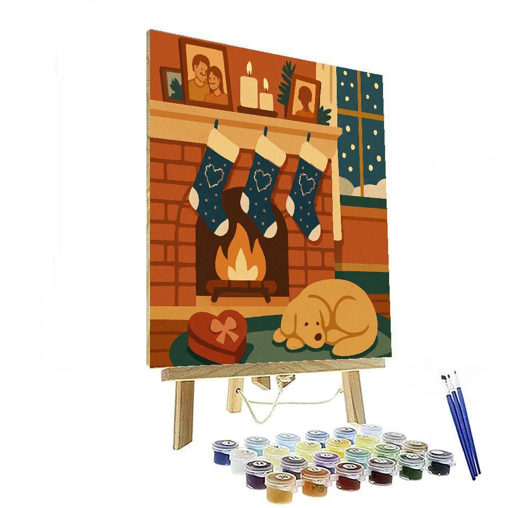 Valentines Day Fireplace With Star Map Stockings Numbered painting kits