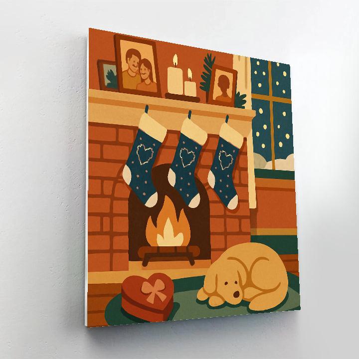 Valentines Day Fireplace With Star Map Stockings Numbered painting kits
