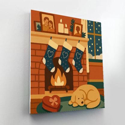 Valentines Day Fireplace With Star Map Stockings Numbered painting kits