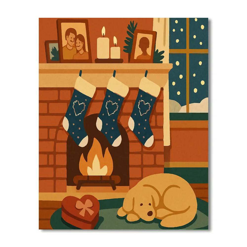 Valentines Day Fireplace With Star Map Stockings Numbered painting kits