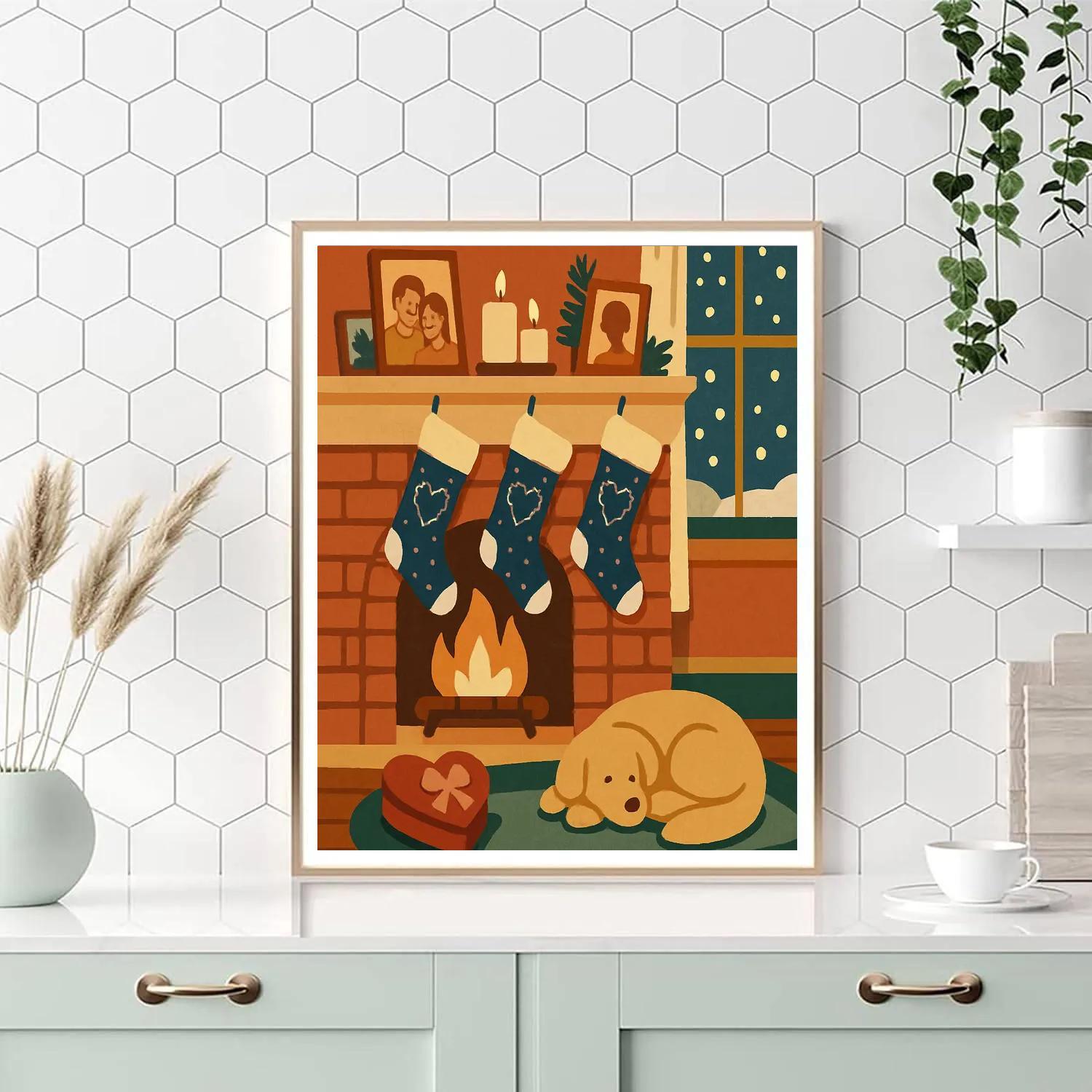 Valentines Day Fireplace With Star Map Stockings Numbered painting kits