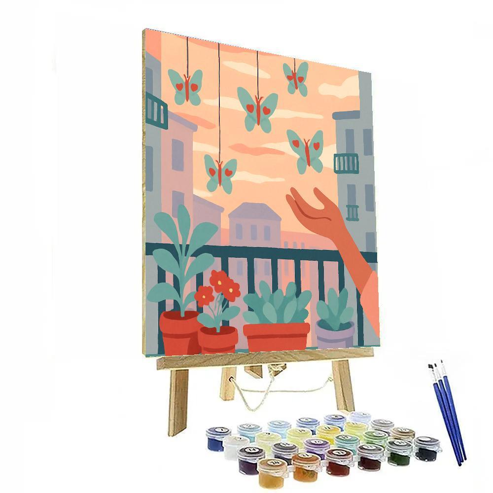 Valentines Day Balcony Garden Of Paper Butterflies painting number kit