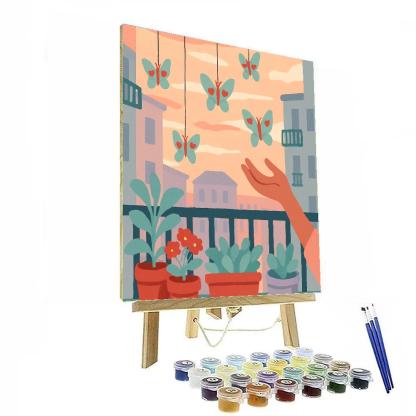 Valentines Day Balcony Garden Of Paper Butterflies painting number kit