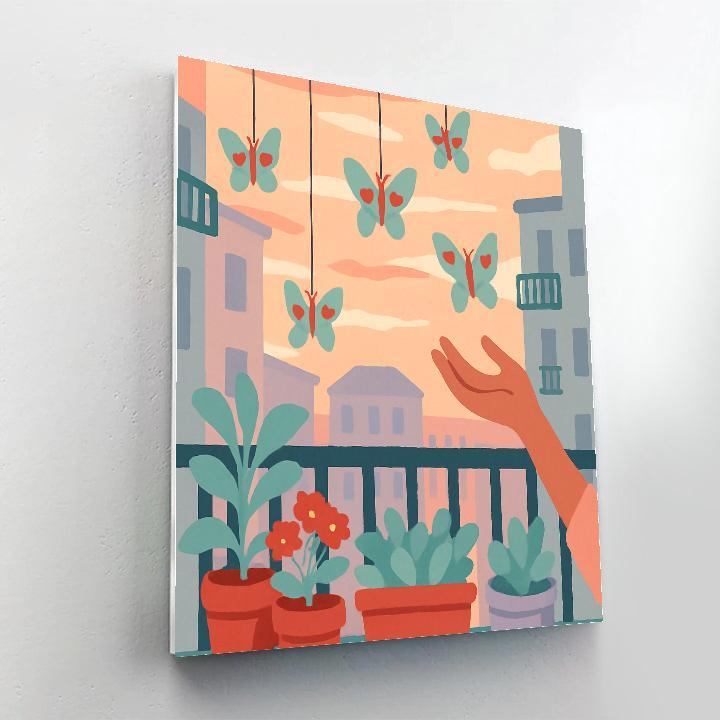 Valentines Day Balcony Garden Of Paper Butterflies painting number kit