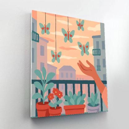 Valentines Day Balcony Garden Of Paper Butterflies painting number kit
