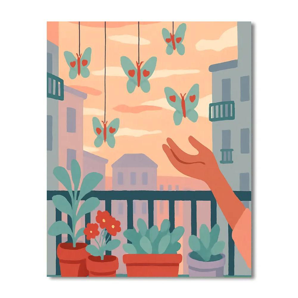 Valentines Day Balcony Garden Of Paper Butterflies painting number kit