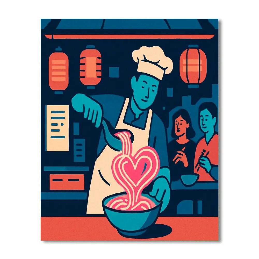 Valentines Day Night Market With Neon Heart Noodles Paint by numbers kits