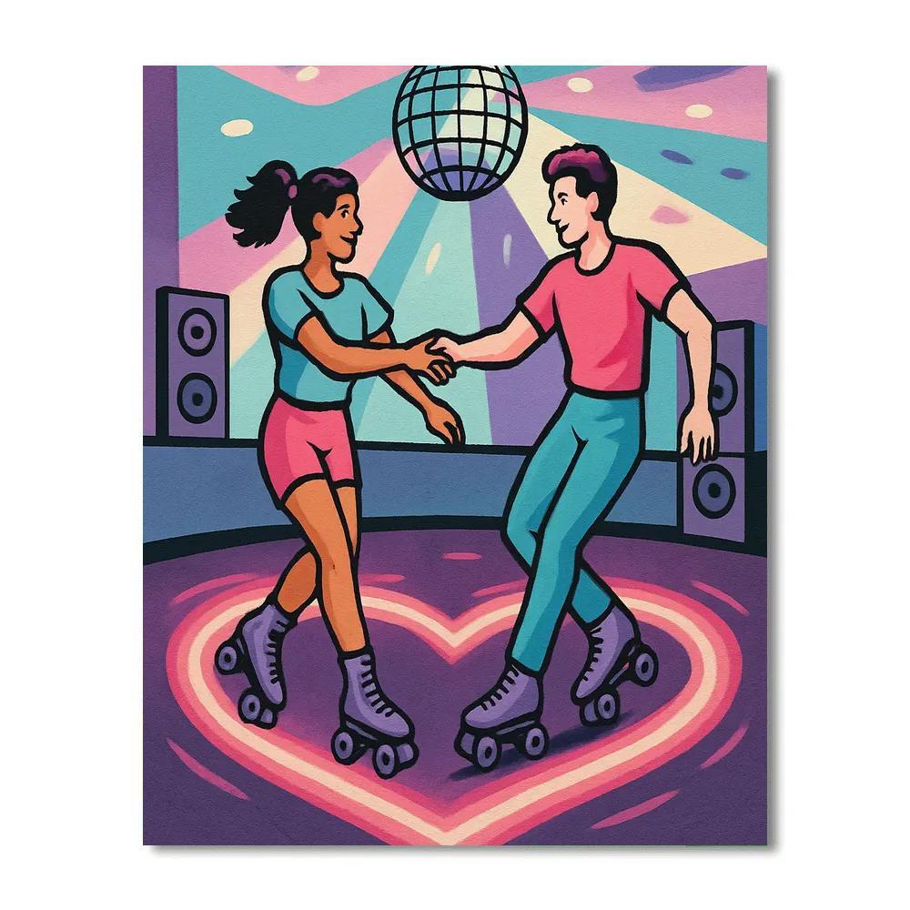 Valentines Day Roller Skating Rink With Heart Trails paint by numbers