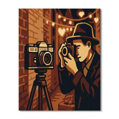 Valentines Day Antique Camera Capturing Heart Bokeh Painting by numbers kit