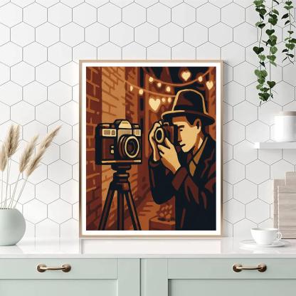 Valentines Day Antique Camera Capturing Heart Bokeh Painting by numbers kit
