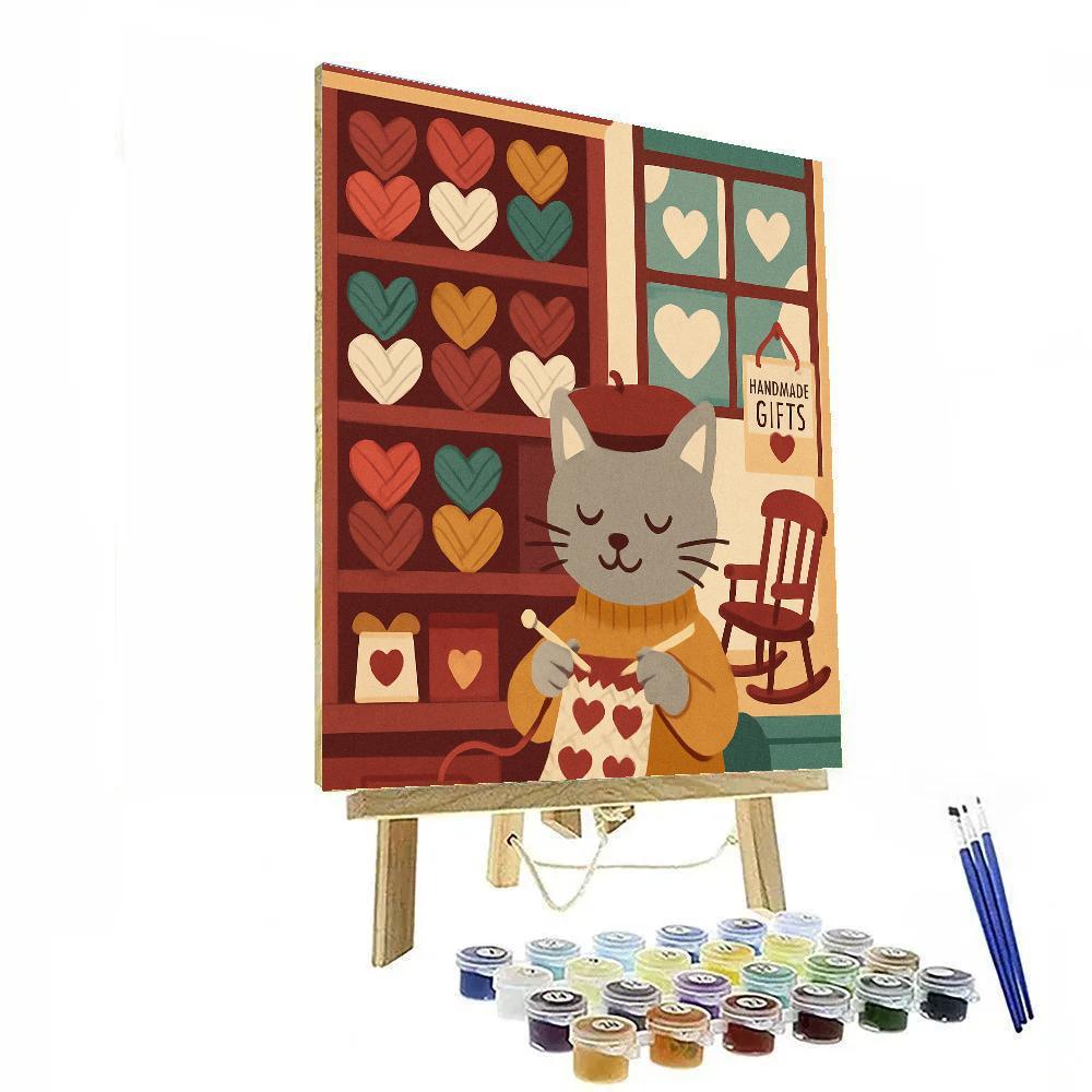 Valentines Day Cozy Knit Shop With Heart Yarn Balls Painting by numbers kit