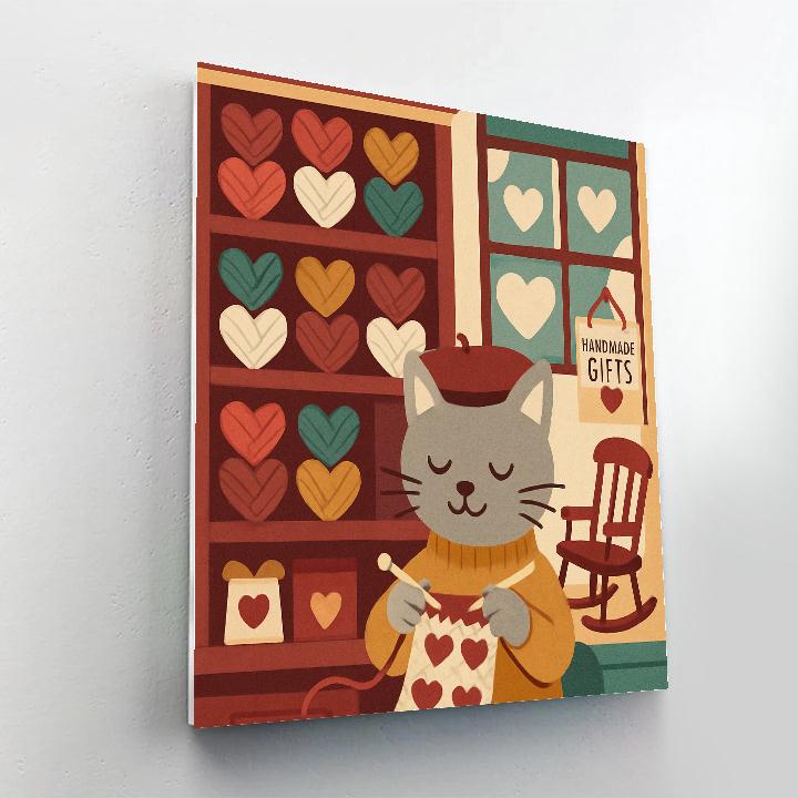 Valentines Day Cozy Knit Shop With Heart Yarn Balls Painting by numbers kit