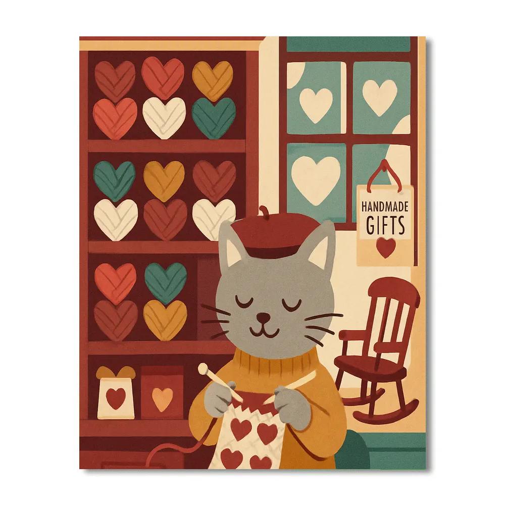 Valentines Day Cozy Knit Shop With Heart Yarn Balls Painting by numbers kit