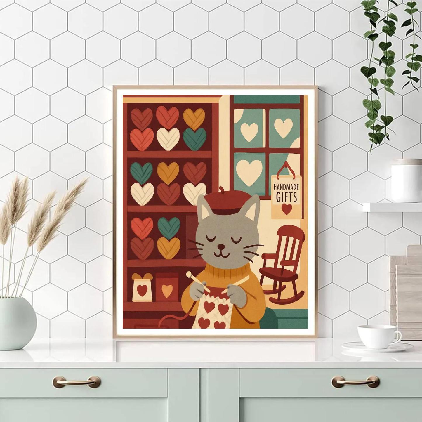 Valentines Day Cozy Knit Shop With Heart Yarn Balls Painting by numbers kit