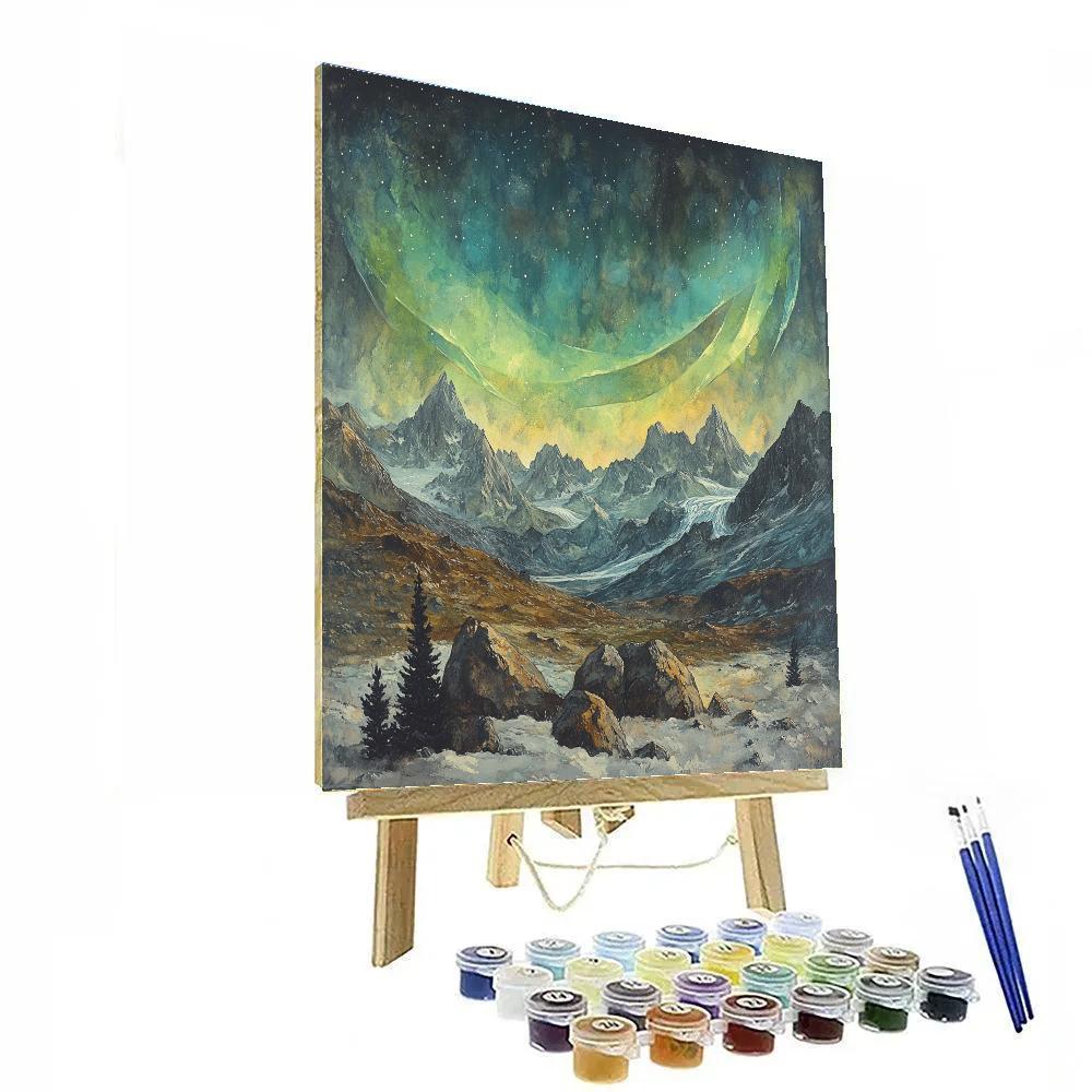 Leonardo Da Vinci Inspired Aurora Over Silent Mountains Paint by numbers art