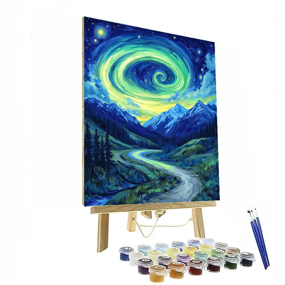 Van Gogh Inspired Aurora Mountain Pass Paint by numbers art